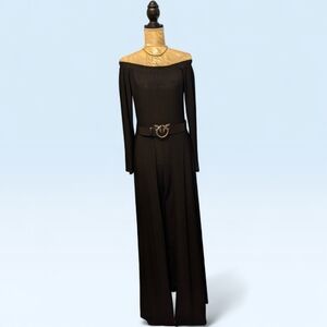 Off-the-Shoulder Black Wide-Leg Jumpsuit